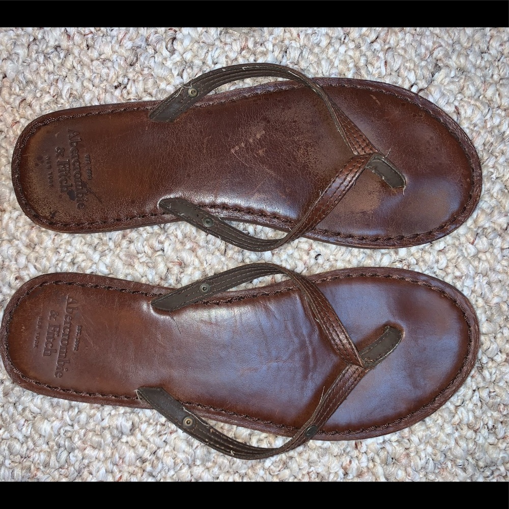 Abercrombie and Fitch leather flip flops.